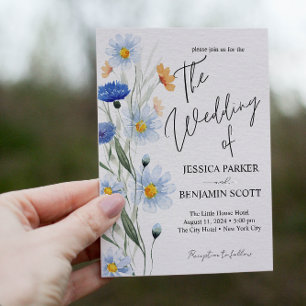 Blue Daisies Floral Wedding  Invitation