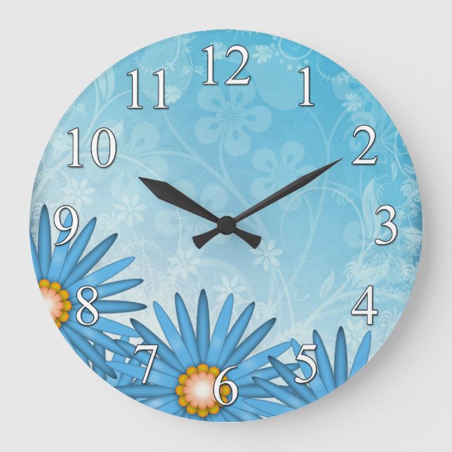 Blue Daisies Flowers Wall Clock (Front)