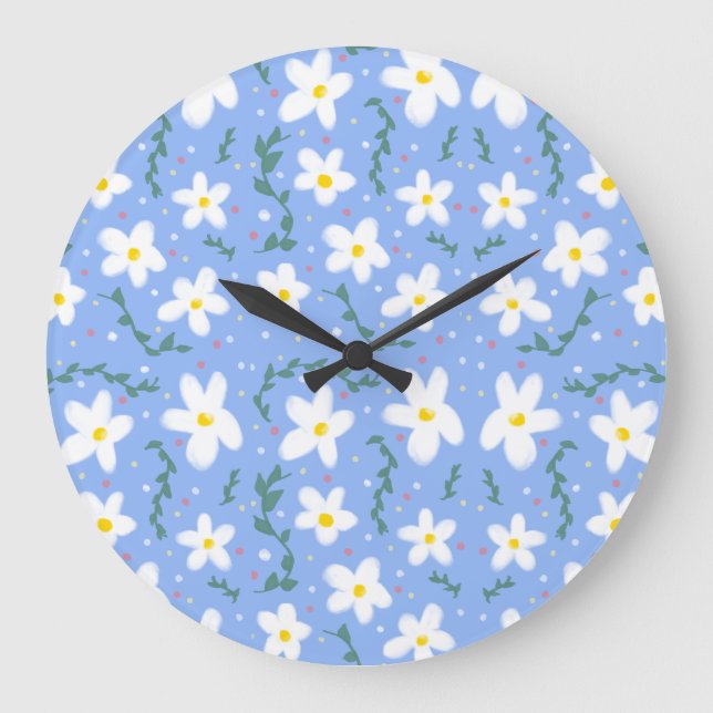 Blue Daisies  Large Clock (Front)