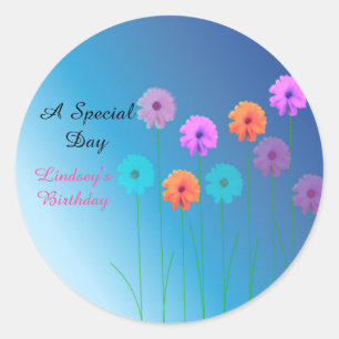 Blue Daisies Personalised Birthday Classic Round Sticker