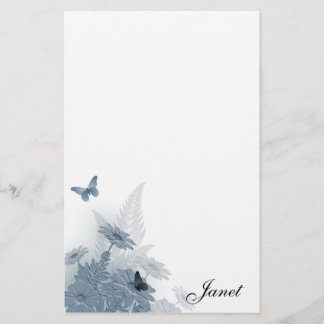 Blue Daisies w/ Butterflies Stationery