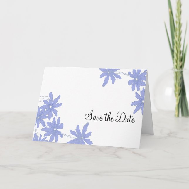 Blue Daisies Wedding Save the Date Announcement (Front)