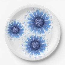 Blue Daisy 3 Flower Paper Plate