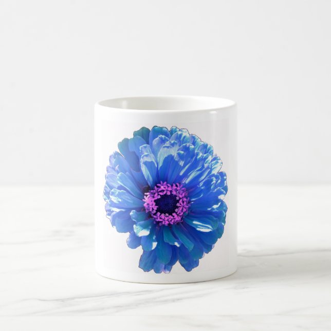 Blue daisy blue floral photo coffee mug (Center)