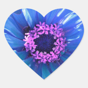 Blue daisy blue floral photo heart sticker