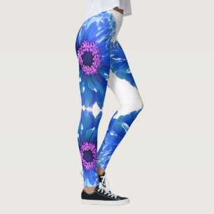 Blue daisy blue floral photo leggings