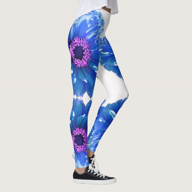 Blue daisy blue floral photo leggings (Right)
