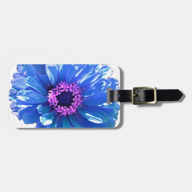 Blue daisy blue floral photo luggage tag (Front Horizontal)