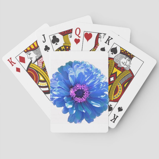Blue daisy blue floral photo playing cards (Back)