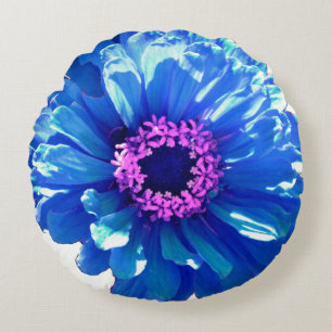 Blue daisy blue floral photo round cushion