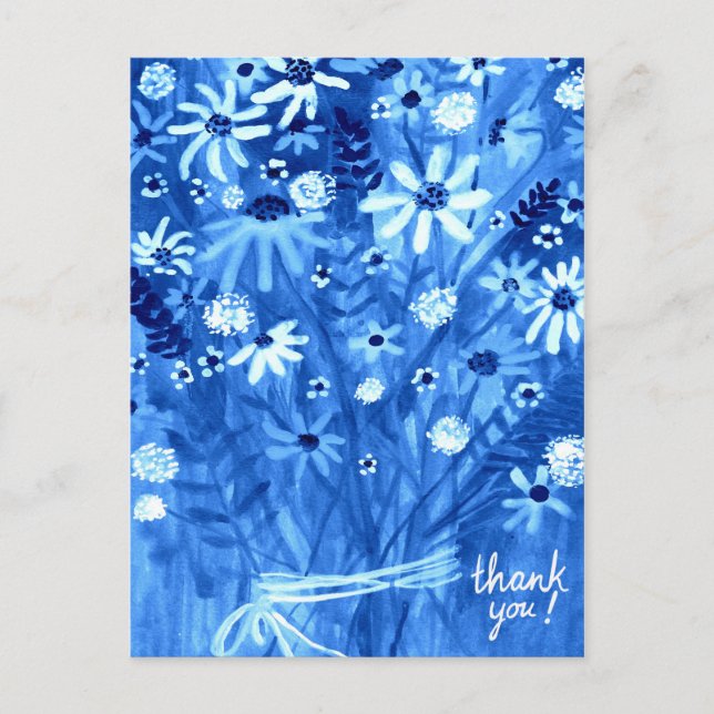 Blue Daisy Bouquet Thank you Postcard (Front)