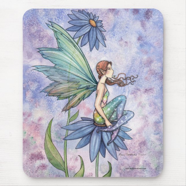 Blue Daisy Fairy Mousepad by Molly Harrison (Front)