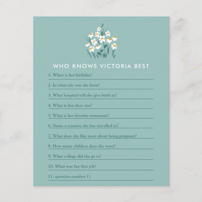 Blue daisy floral beautiful baby shower game flyer (Front)