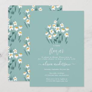 Blue daisy floral elegant beautiful baby shower in invitation