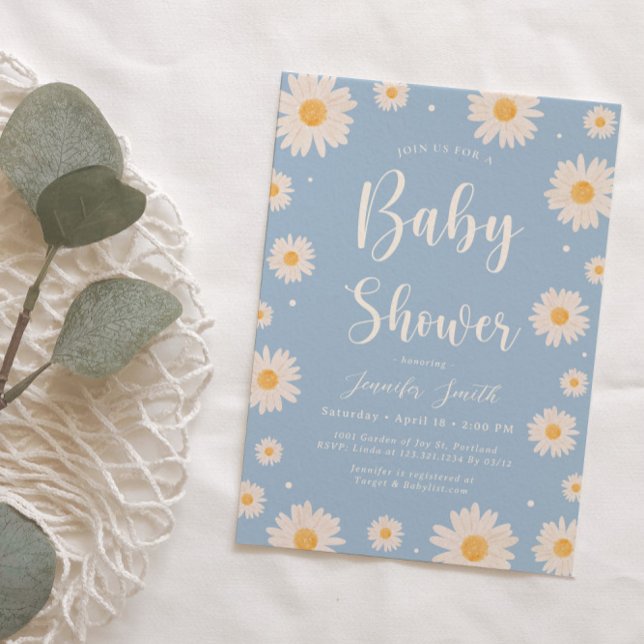 Blue Daisy Floral Girl Baby Shower Invitation (Creator Uploaded)