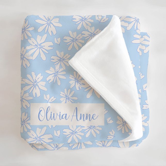 Blue Daisy Floral Girls Custom Fleece Blanket (Creator Uploaded)