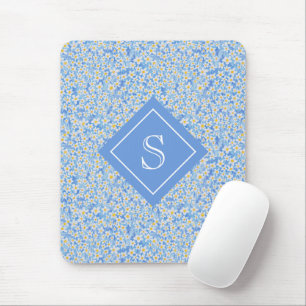 Blue Daisy Floral Pattern Personalised Mouse Mat
