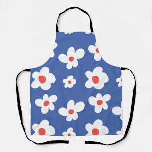 Blue Daisy Floral Pattern Playful Flower Art Apron