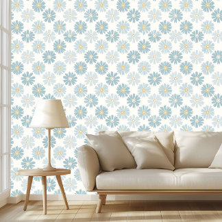 Blue Daisy Floral Pattern Soft Vintage Style Art  Wallpaper