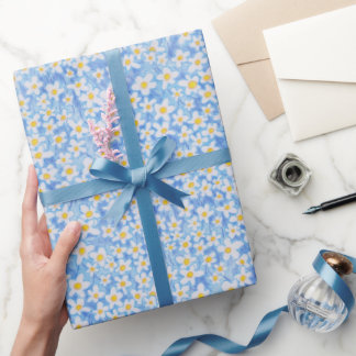 Blue Daisy Floral Pattern Wrapping Paper