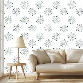 Blue Daisy Floral Soft Vintage Botanical Pattern   Wallpaper