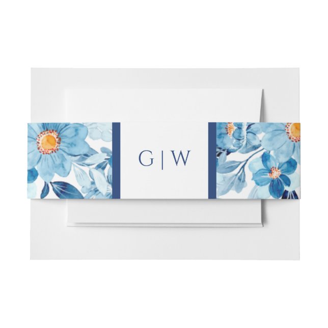Blue Daisy Flower Belly Band Invitation (Front Example)