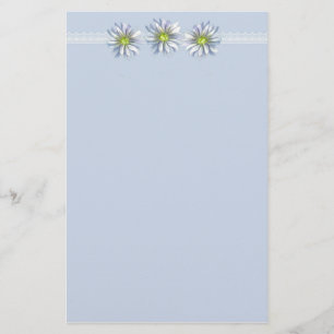Blue Daisy Flower Drawing Border Stationery