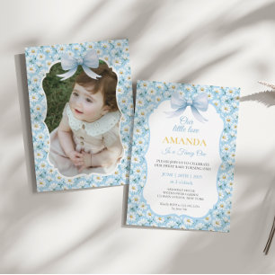 Blue Daisy Flower Fancy ONE Girl Birthday Invitation
