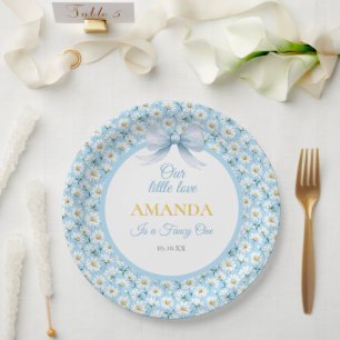 Blue Daisy Flower Fancy ONE Girl Birthday Paper Plate