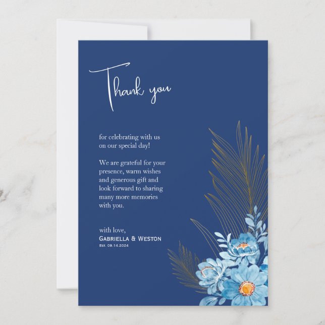 Blue Daisy Flowers Thank You Card for Wedding (Front)
