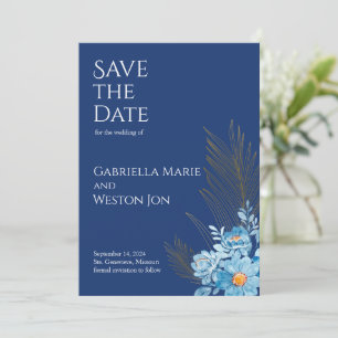 Blue Daisy Flowers Wedding Save the Date Invitation