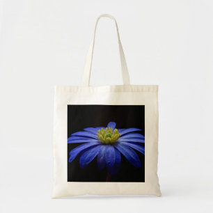 Blue Daisy Gerbera Flower on a Black background Tote Bag
