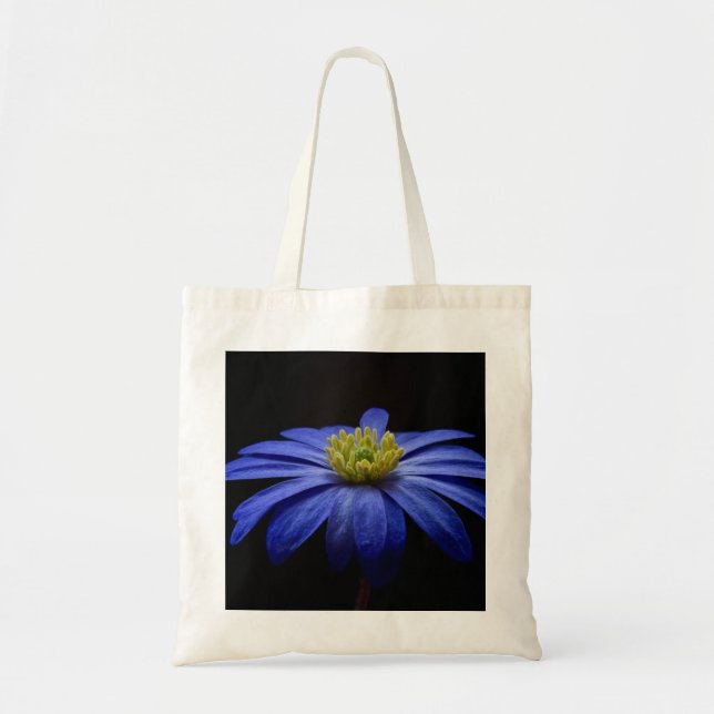 Blue Daisy Gerbera Flower on a Black background Tote Bag (Front)