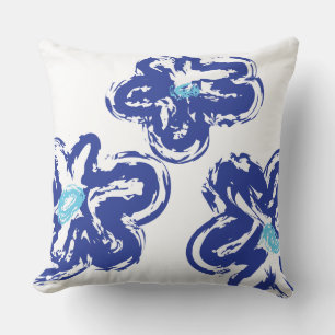 BLUE DAISY HANDRAWN DESIGN Retro Throw Pillow