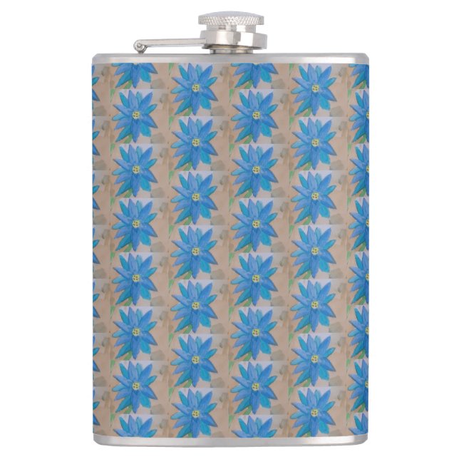Blue Daisy Hip Flask (Front)
