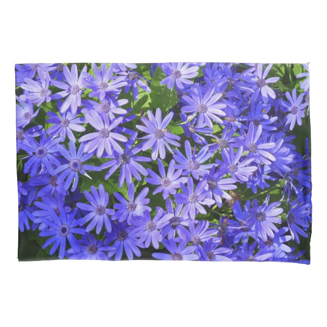 Blue Daisy-like Flowers Nature Photography Pillowcase (Front)