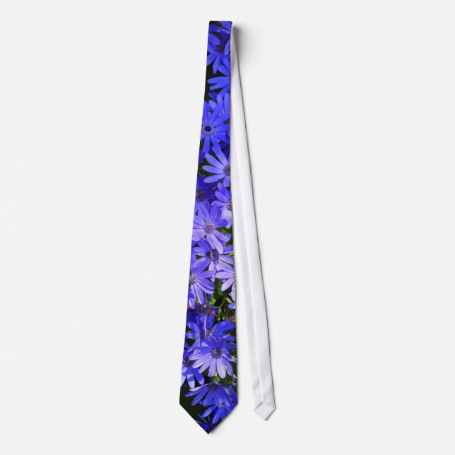 Blue Daisy-like Flowers Nature Photography Tie (Front)