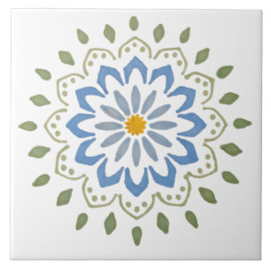 Blue daisy mandala flower design tile