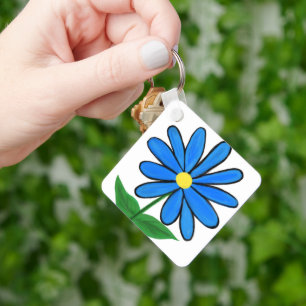 Blue Daisy Monogram Backside Key Ring