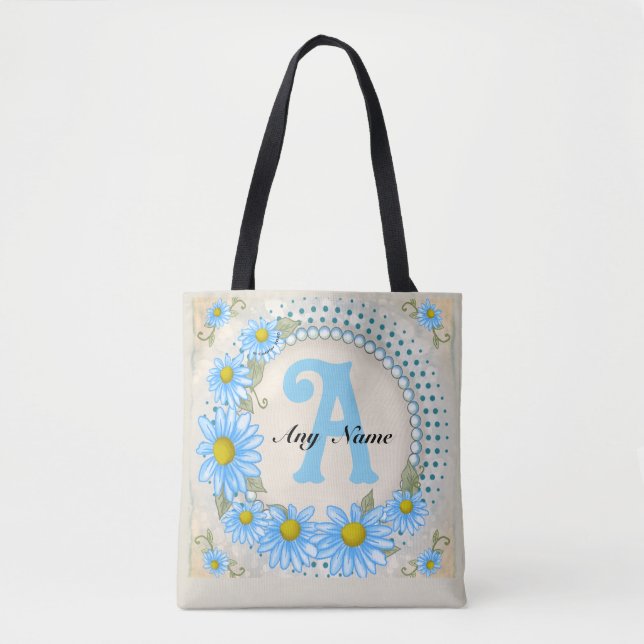 Blue Daisy Monogram  Tote Bag (Front)