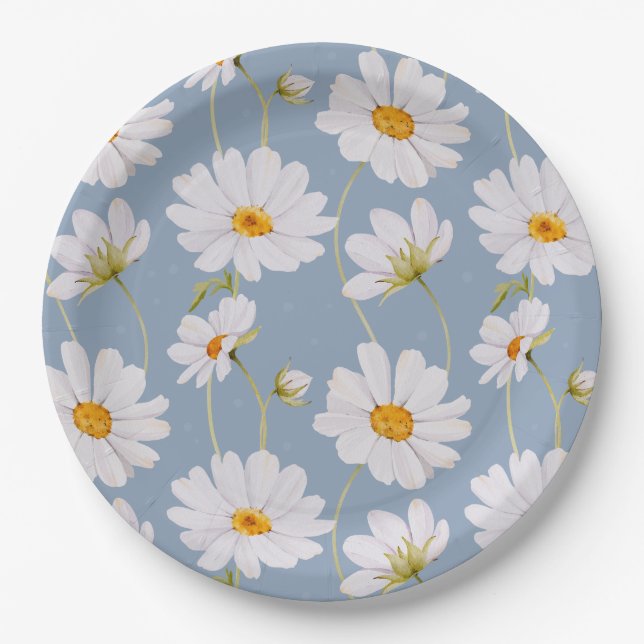 Blue Daisy Paper Plates (Front)