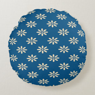 Blue Daisy Pattern Round Pillow