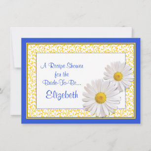 Blue Daisy Recipe Theme Bridal Shower Invitation