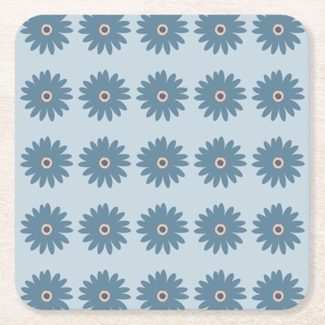 Blue Daisy Square Paper Coaster (Front)
