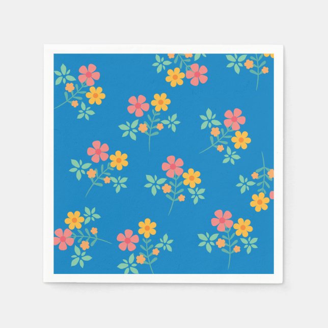 Blue Daisy Vintage Bouquet Pattern  Napkin (Front)