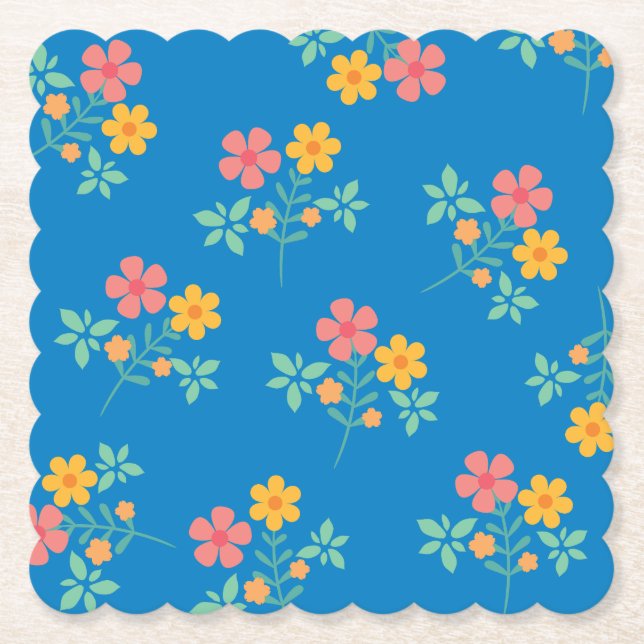 Blue Daisy Vintage Bouquet Pattern  Paper Coaster (Front)