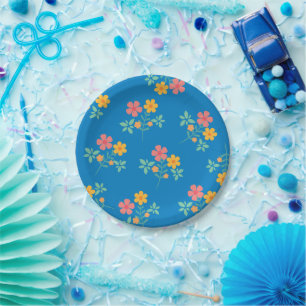 Blue Daisy Vintage Bouquet Pattern Paper Plate