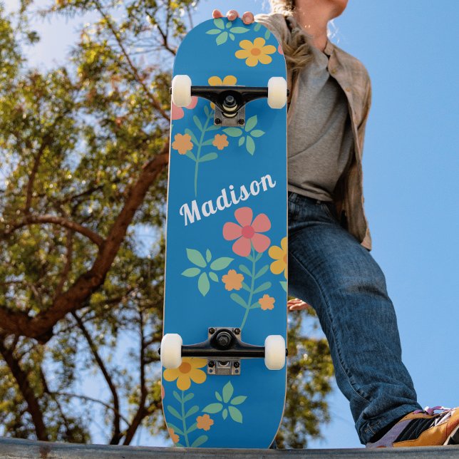 Blue Daisy Vintage Bouquet Pattern Skateboard (Creator Uploaded)