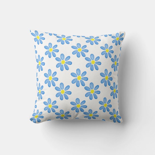 Blue Daisy Watercolor Pattern 2 Cushion (Front)