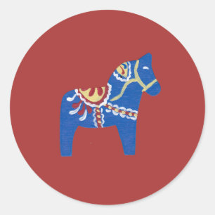 Blue Dala Horse Classic Round Sticker
